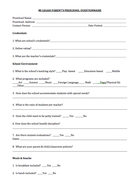 Free Download - Mi Legasi Parent's Preschool Questionnaire Download - Mi LegaSi