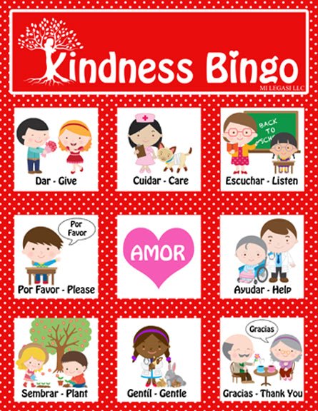 Mi LegaSi Bilingual Kindness Bingo Game for Download - Mi LegaSi