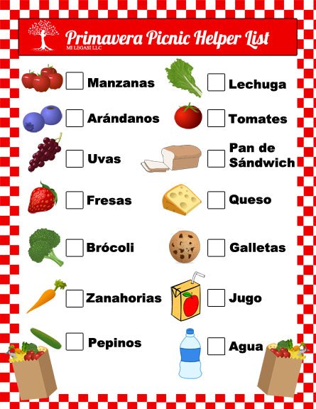 Mi Legasi Bilingual Mom and Me Bilingual Picnic Helper Shopping Lists Download - Mi LegaSi