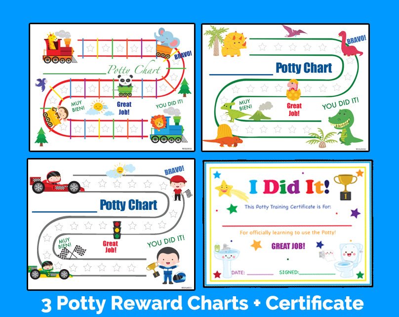 Printable Boys 3 Pack Bilingual Spanish Potty Training Reward Charts and Certificate Download - Mi LegaSi