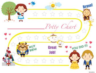 Printable Yellow Princess Beauty and the Beast Inspired Bilingual Spanish Potty Training Reward Chart Download - Mi LegaSi