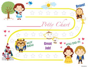 Printable Yellow Princess Beauty and the Beast Inspired Bilingual Spanish Potty Training Reward Chart Download - Mi LegaSi